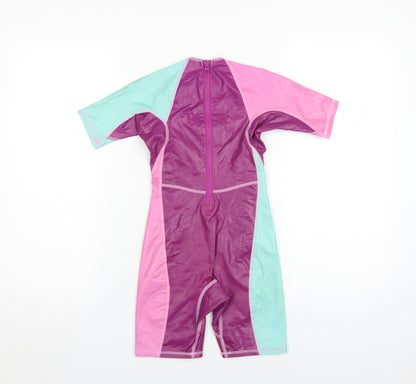 Decathlon Unisex Kids Rash Guard, Pink/Purple/Green, 6 Years