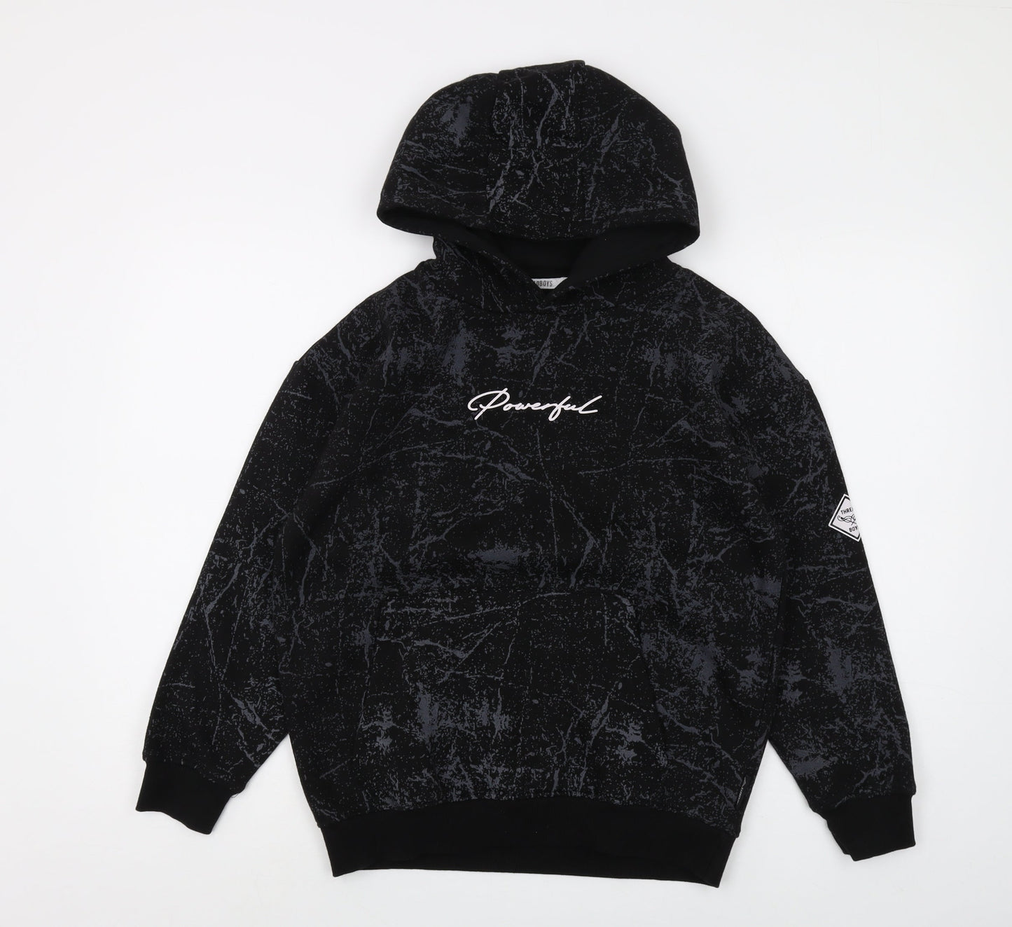 Threadboys Boys Black Graphic Print Pullover Hoodie, 11-12 Years