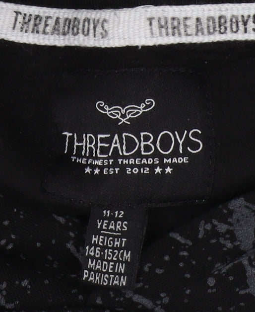 Threadboys Boys Black Graphic Print Pullover Hoodie, 11-12 Years