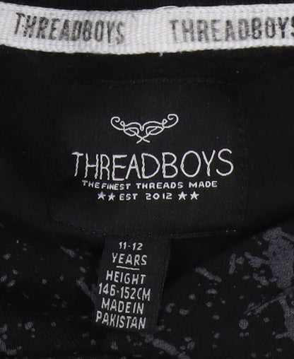 Threadboys Boys Black Graphic Print Pullover Hoodie, 11-12 Years