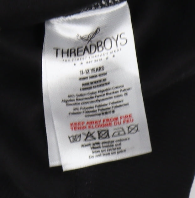 Threadboys Boys Black Graphic Print Pullover Hoodie, 11-12 Years