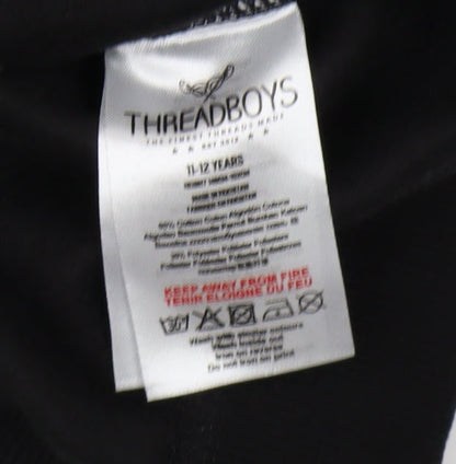 Threadboys Boys Black Graphic Print Pullover Hoodie, 11-12 Years