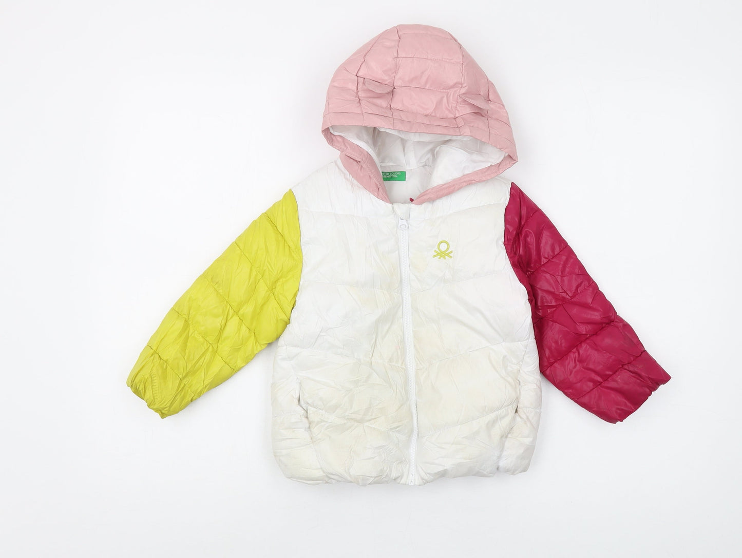 Benetton Girls Pink Multicolour Puffer Jacket Age 2-3