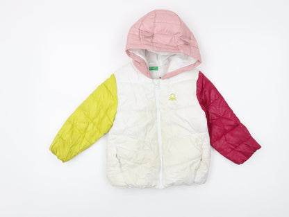 Benetton Girls Pink Multicolour Puffer Jacket Age 2-3