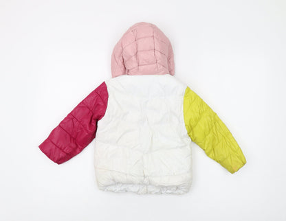 Benetton Girls Pink Multicolour Puffer Jacket Age 2-3