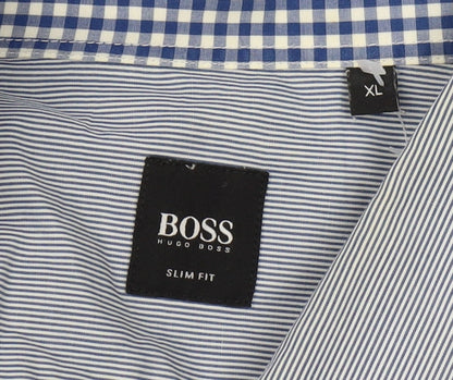Hugo Boss Men's Blue XL Slim Fit Striped Shirt