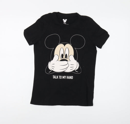 Womens UK Size XS Disney Black Basic T-Shirt