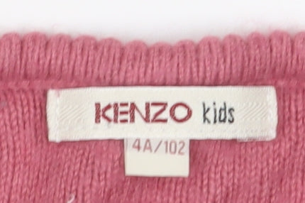 Kenzo Girls Pink Cardigan 4 Years, Cotton Blend, Embroidered