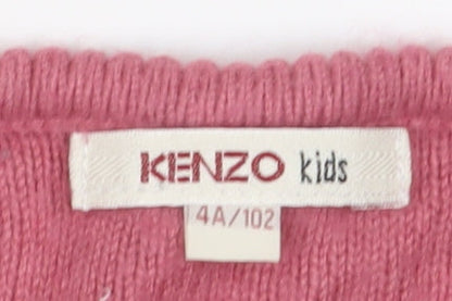 Kenzo Girls Pink Cardigan 4 Years, Cotton Blend, Embroidered