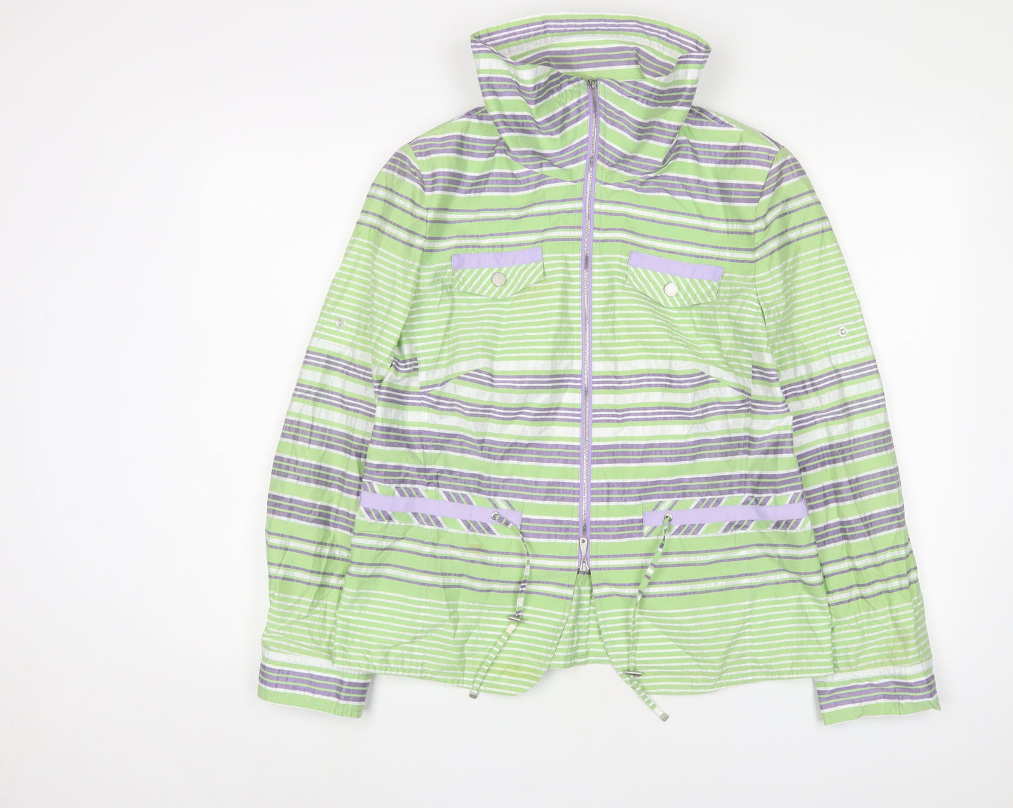 Biasler Women's Green Striped Windbreaker Jacket Size 12