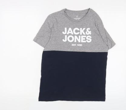 Jack & Jones Boys Grey Black Colourblock T-Shirt, Size 14 Years