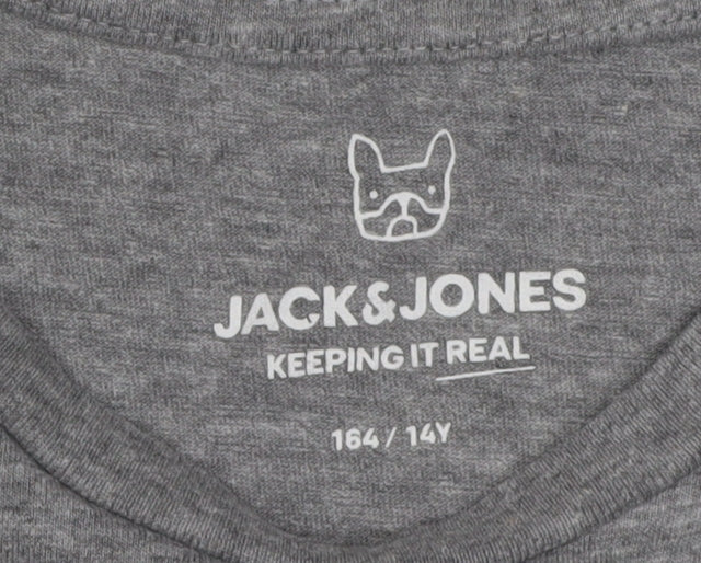 Jack & Jones Boys Grey Black Colourblock T-Shirt, Size 14 Years
