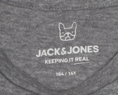 Jack & Jones Boys Grey Black Colourblock T-Shirt, Size 14 Years