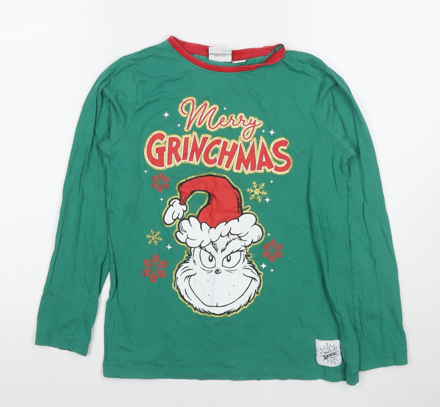 The Grinch Boys Green Christmas T-Shirt, Size 10-11, Long Sleeve