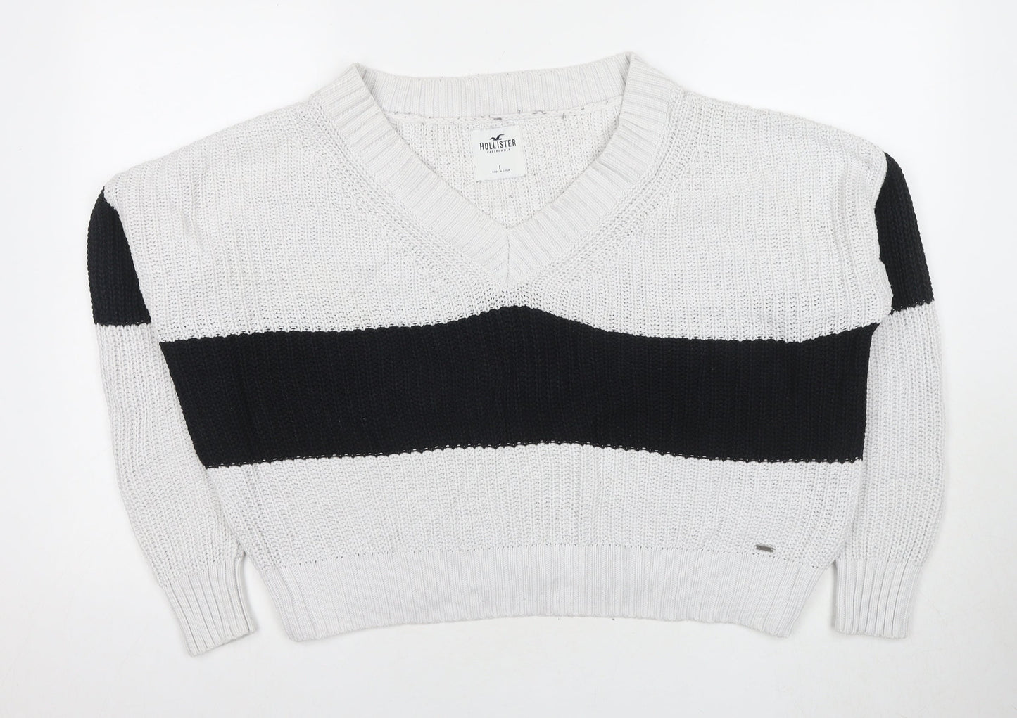 Womens UK Size L Hollister White Pullover Jumper