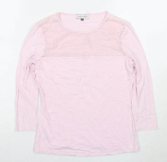 Austin Reed Pink Long Sleeve Women's Crochet Detail Top XS