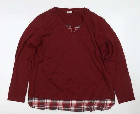 Damart Women's Red V-Neck Plaid Trim Jumper, Size L