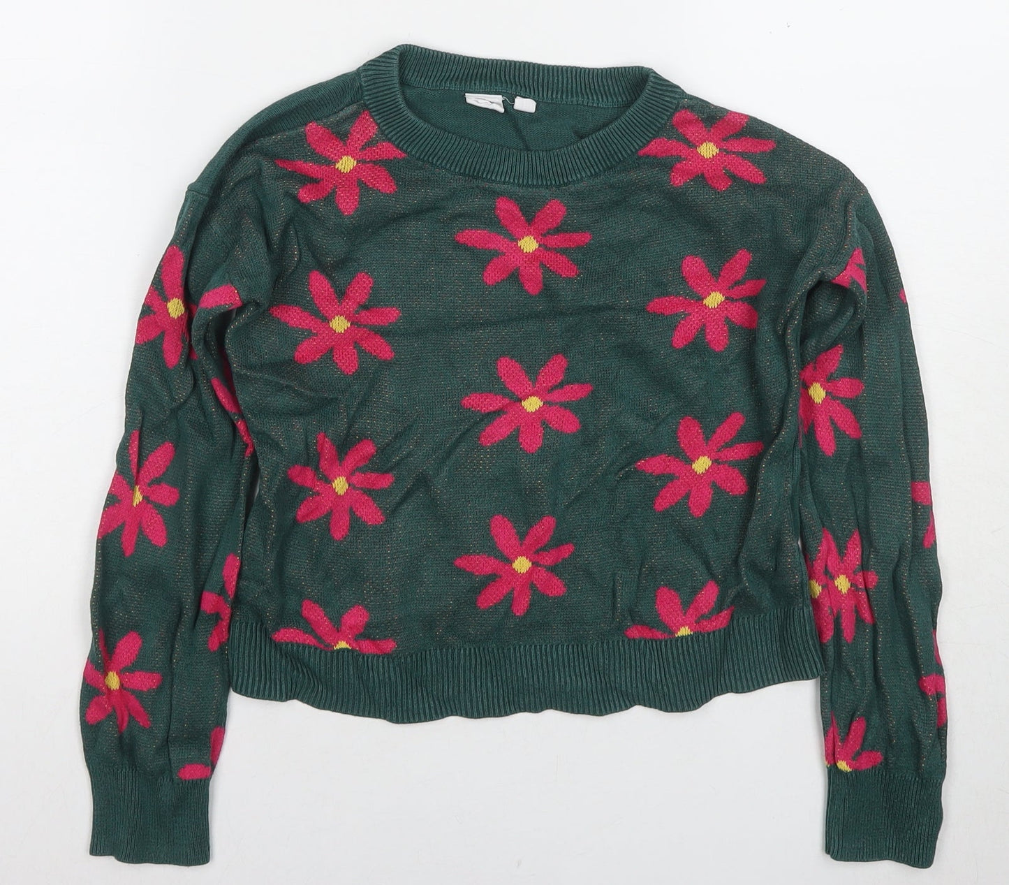 GAP Kids Girls Green Floral Pullover Jumper M Cotton
