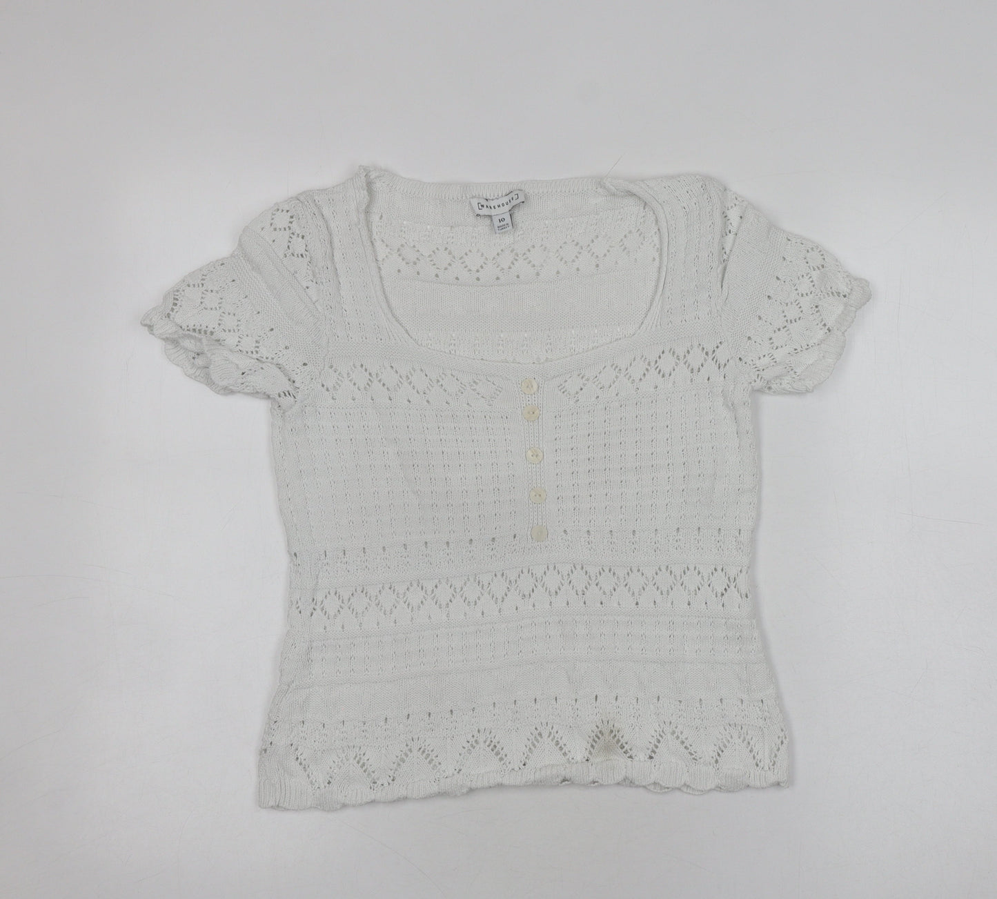 Womens UK Size 10 Warehouse White Henley Jumper