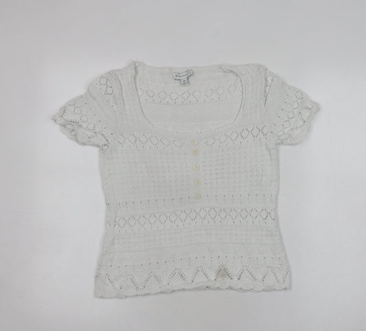 Womens UK Size 10 Warehouse White Henley Jumper