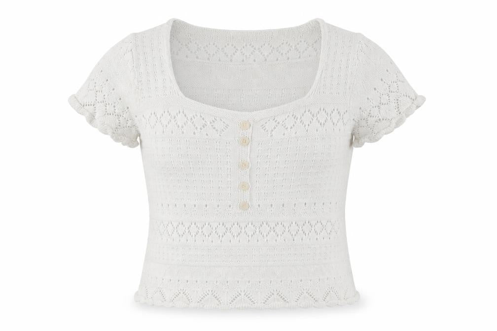 Womens UK Size 10 Warehouse White Henley Jumper