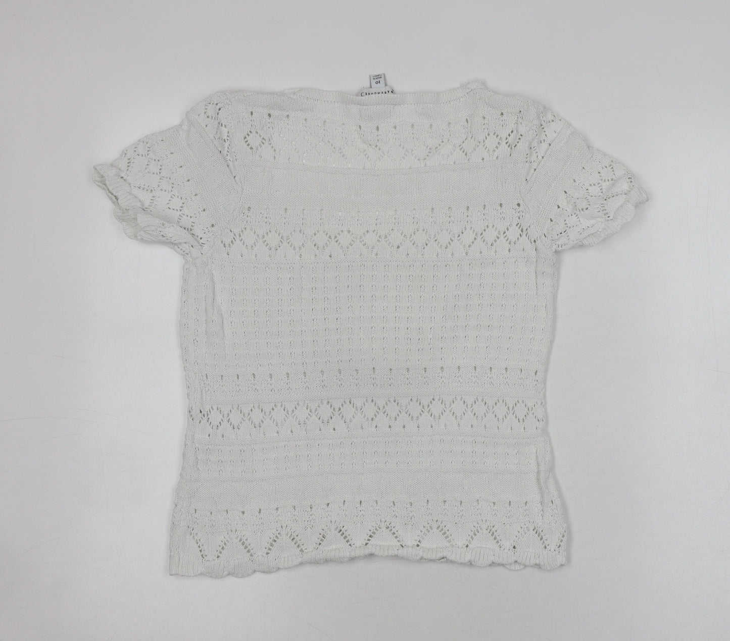 Womens UK Size 10 Warehouse White Henley Jumper