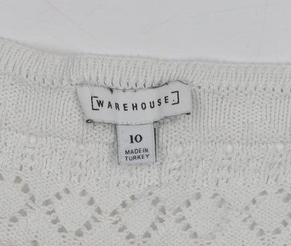 Womens UK Size 10 Warehouse White Henley Jumper