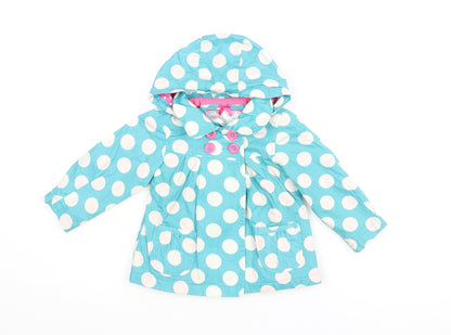 Mothercare Girls Blue Polka Dot Hooded Rain Coat 12-18 Months