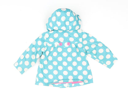 Mothercare Girls Blue Polka Dot Hooded Rain Coat 12-18 Months