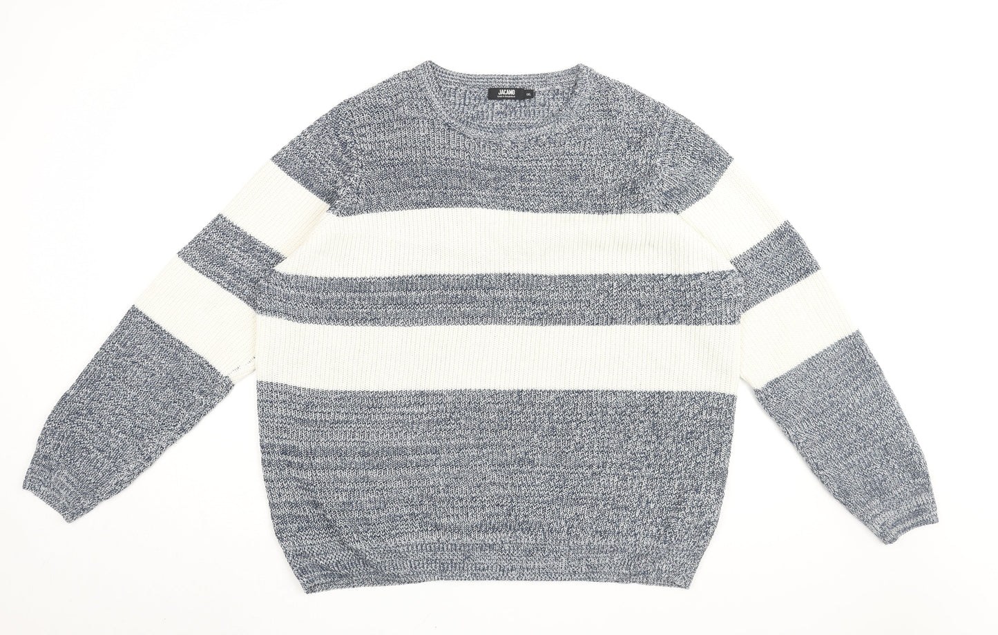 Jacamo Men Blue Striped Chunky-Knit Pullover 2XL