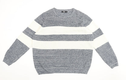 Jacamo Men Blue Striped Chunky-Knit Pullover 2XL