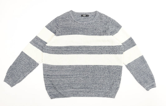 Jacamo Men Blue Striped Chunky-Knit Pullover 2XL