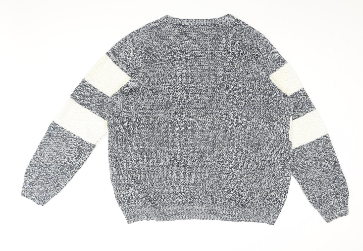 Jacamo Men Blue Striped Chunky-Knit Pullover 2XL