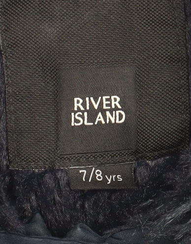 River Island Girls Blue Parka Coat, 7-8 Years, Faux Fur, Winter