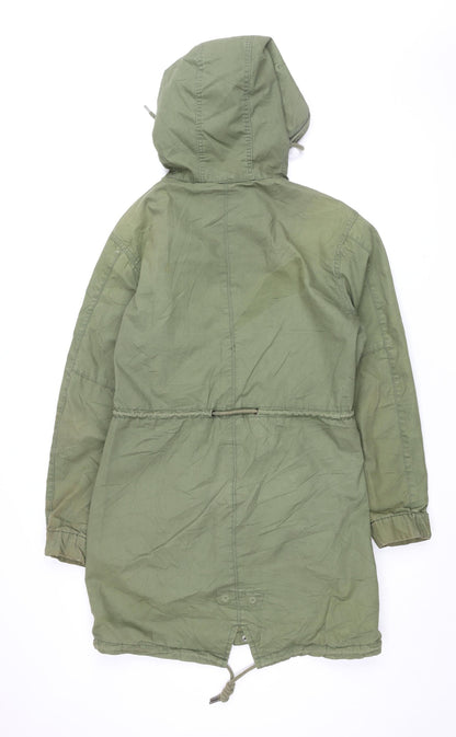 Pull & Bear Women's Green Parka Jacket, Size S