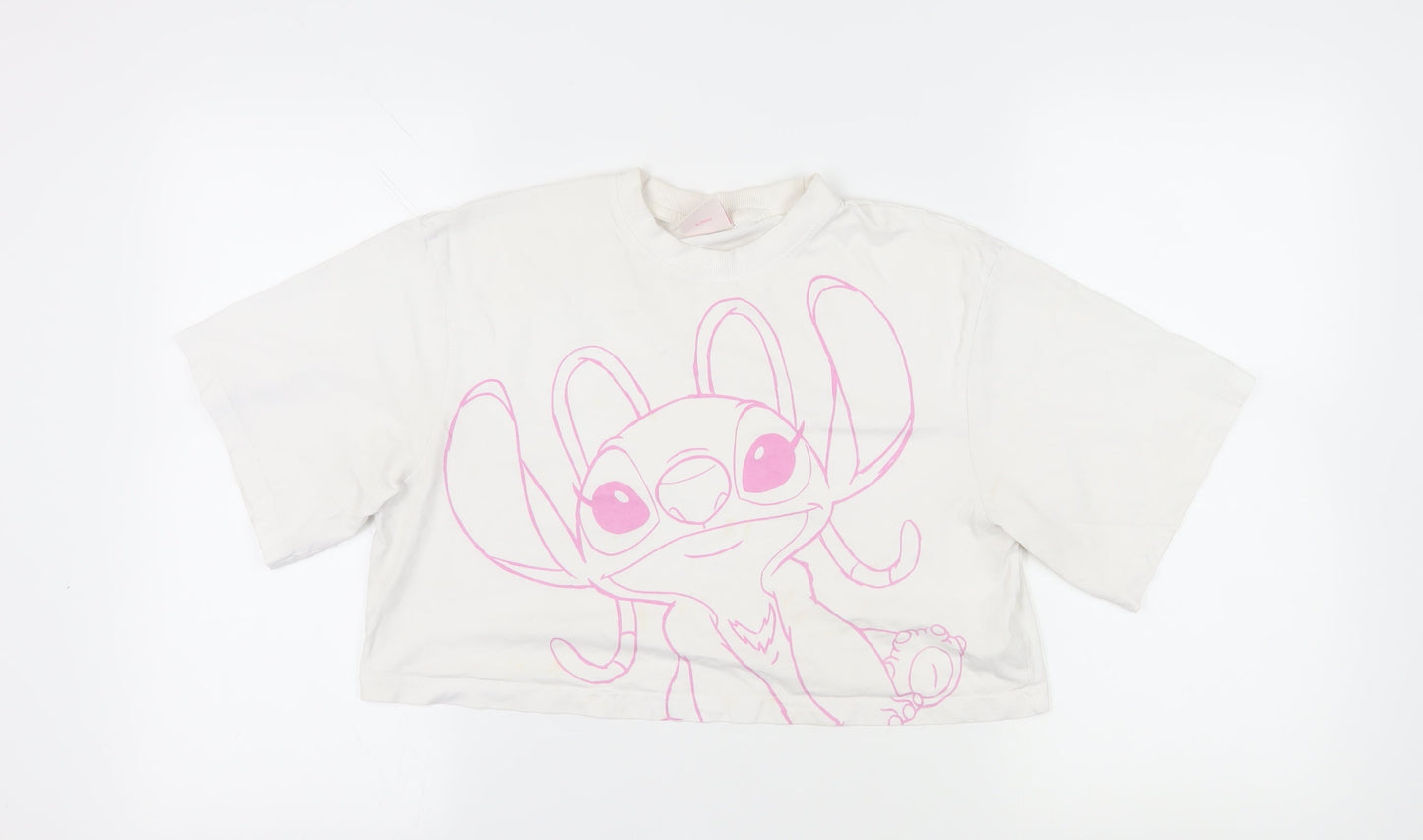 Womens UK Size M Disney White Cropped T-Shirt