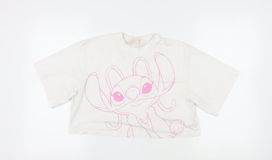 Womens UK Size M Disney White Cropped T-Shirt