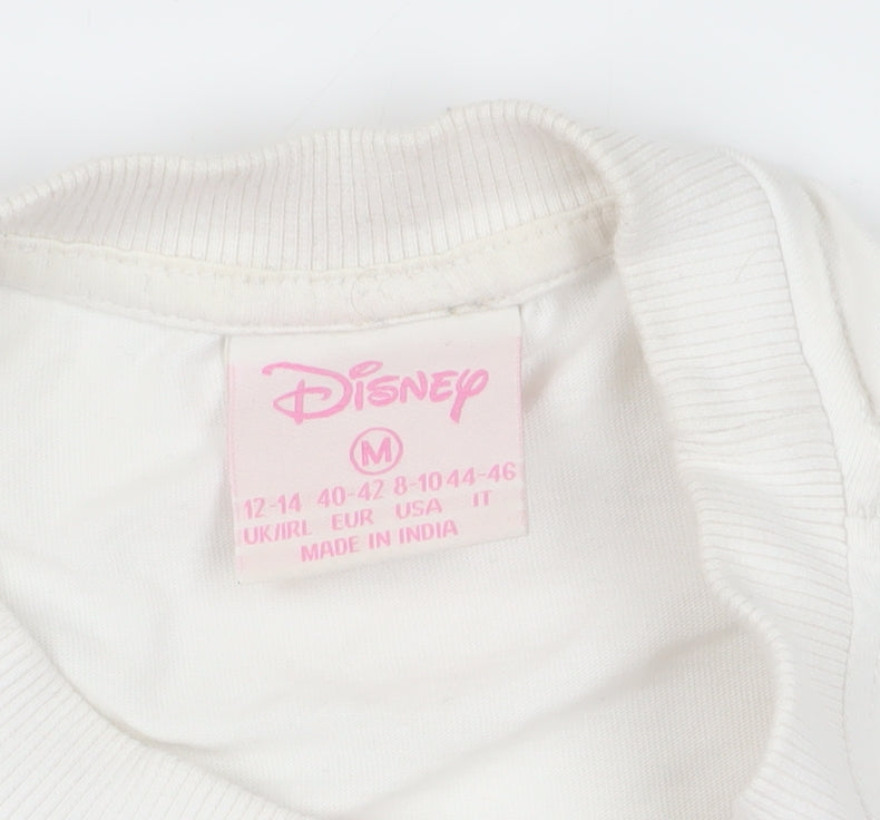 Womens UK Size M Disney White Cropped T-Shirt