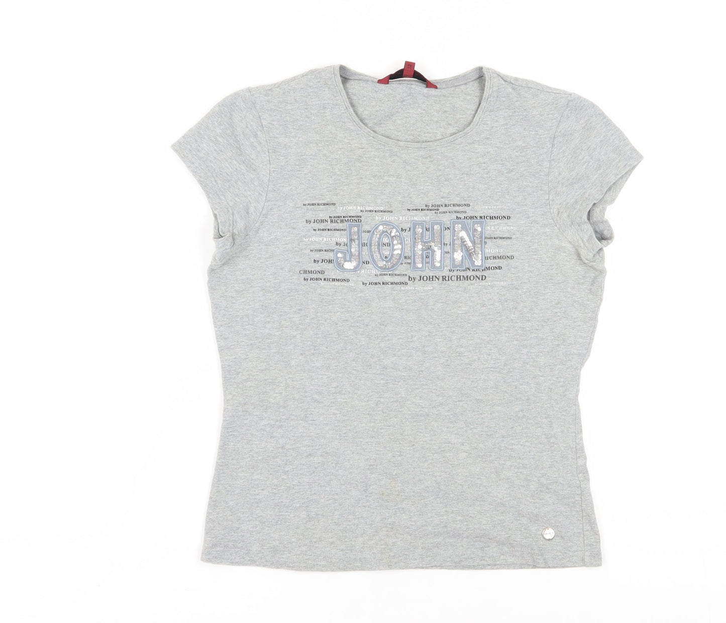 Womens UK Size 12 John Richmond Grey Basic T-Shirt
