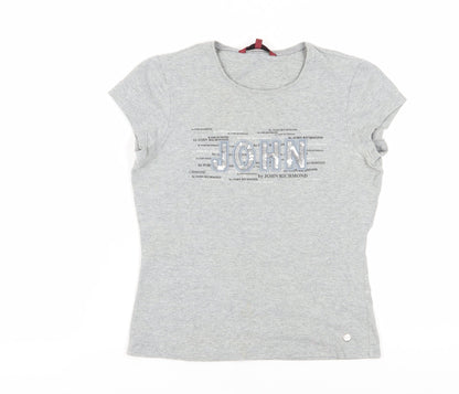 Womens UK Size 12 John Richmond Grey Basic T-Shirt