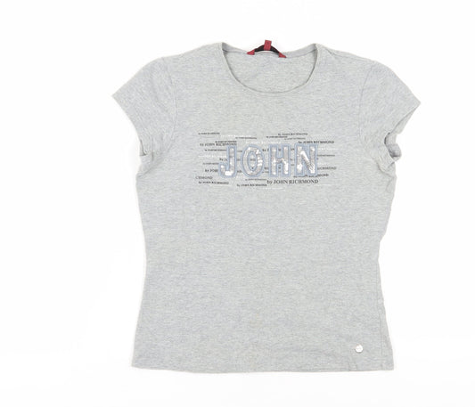 Womens UK Size 12 John Richmond Grey Basic T-Shirt