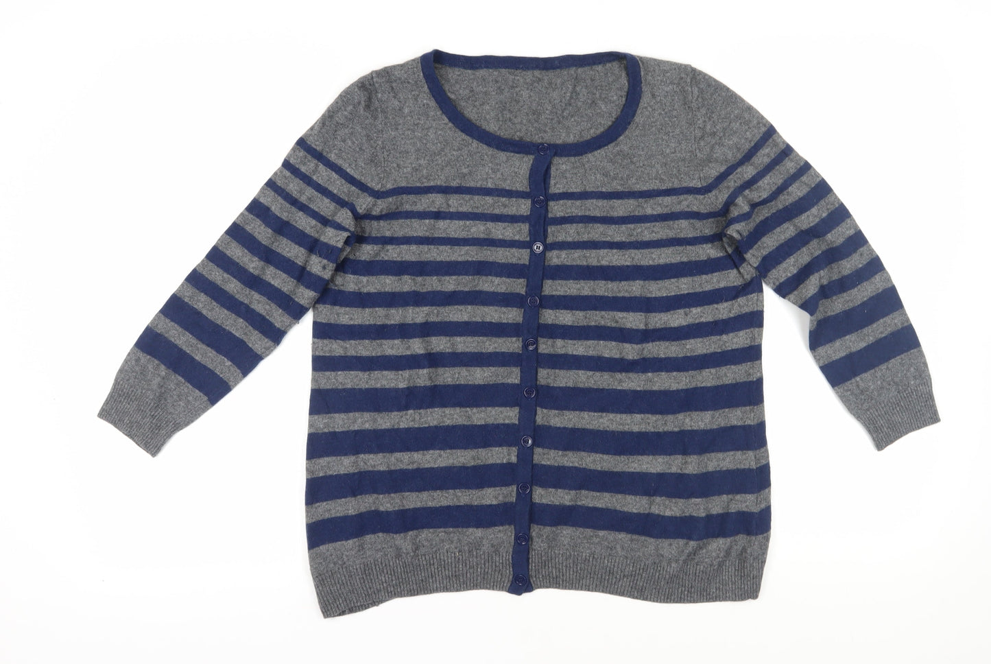 Jaeger Women's XL Grey Blue Striped Cardigan