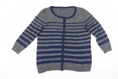 Jaeger Women's XL Grey Blue Striped Cardigan