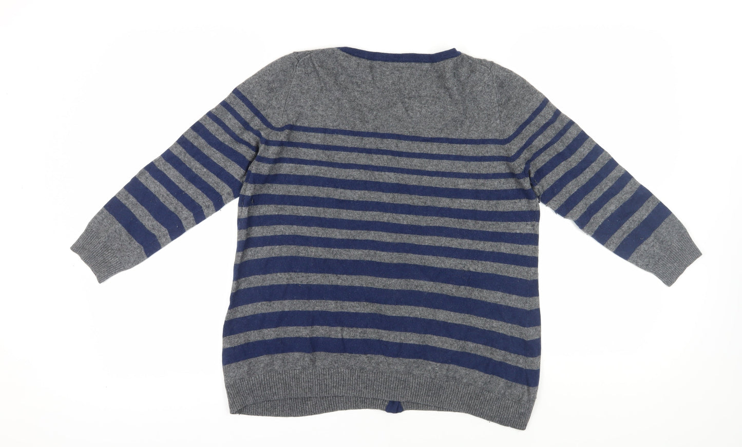 Jaeger Women's XL Grey Blue Striped Cardigan