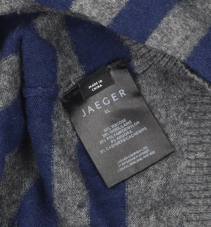 Jaeger Women's XL Grey Blue Striped Cardigan