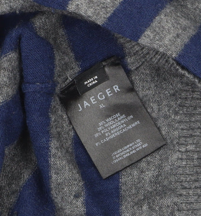 Jaeger Women's XL Grey Blue Striped Cardigan
