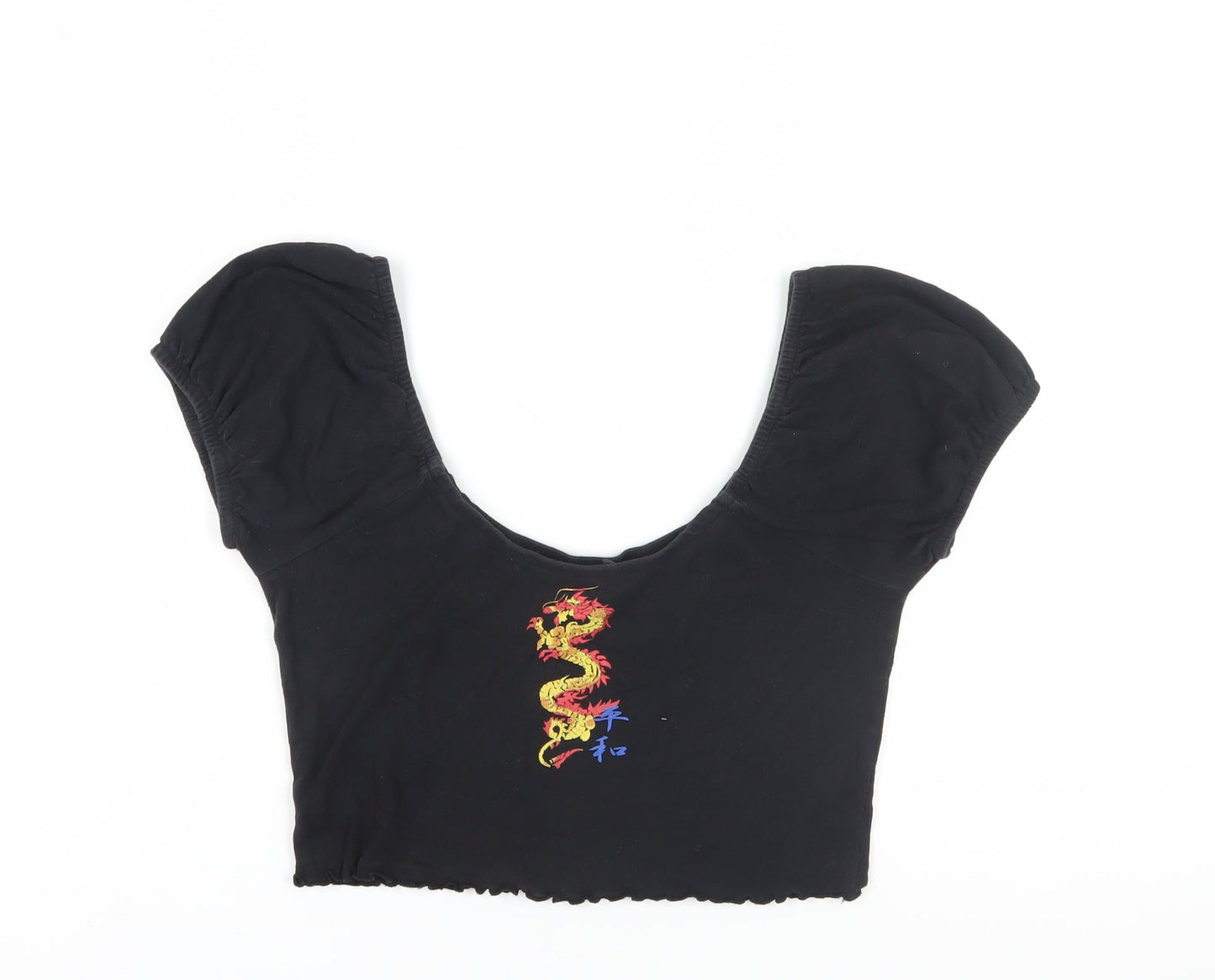 Womens UK Size M Urban Outfitters Black Cropped T-Shirt