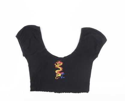 Womens UK Size M Urban Outfitters Black Cropped T-Shirt