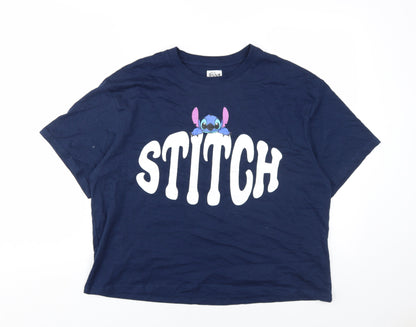 Womens UK Size M Disney Blue Basic T-Shirt