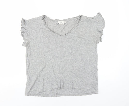 MNG Women's Grey Basic V-Neck T-Shirt, Size 12